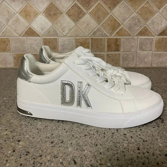 DKNY Women’s Size 7 Abeni Lace up White and Silver Sneakers - Picture 10 of 12